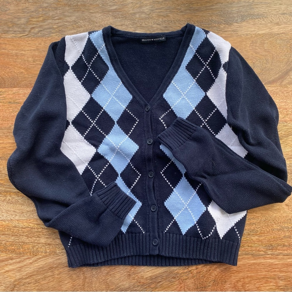 Rare Brandy Melville Elizabeth Cotton Argyle Sweater Gem